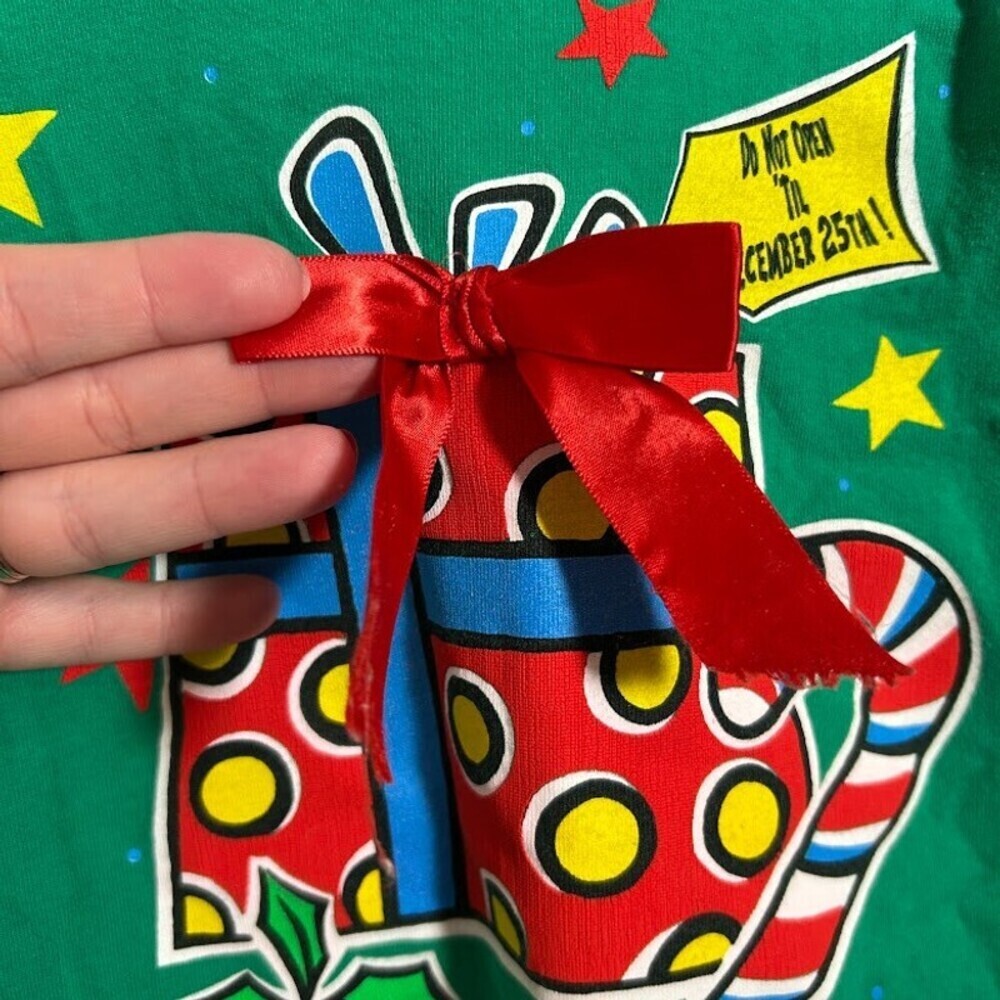 VTG 90s Baby Christmas One Piece 12-18M "Ugly Sweater" Green Santa Hand Painted - Picture 6 of 8